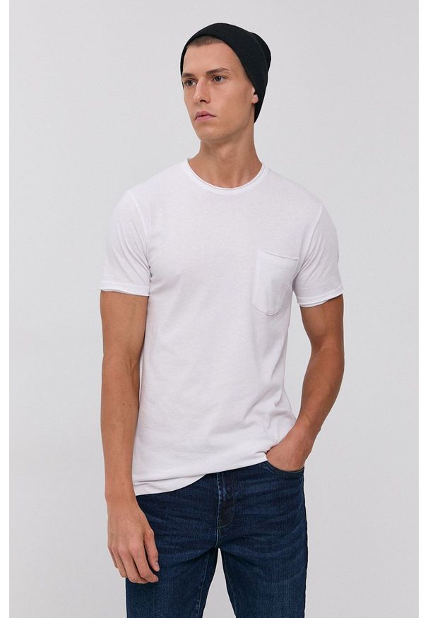 !SOLID - T-shirt bawełniany. Okazja: na co dzień. Kolor: biały. Materiał: bawełna. Wzór: gładki. Styl: casual