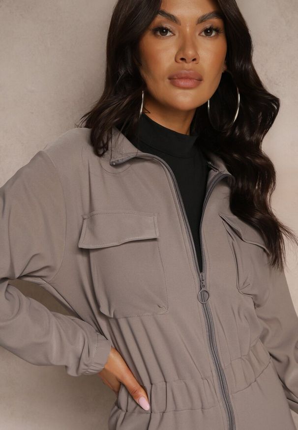 Renee - Szary Kombinezon w Stylu Utility Taliowany Liarael. Kolor: szary. Materiał: tkanina