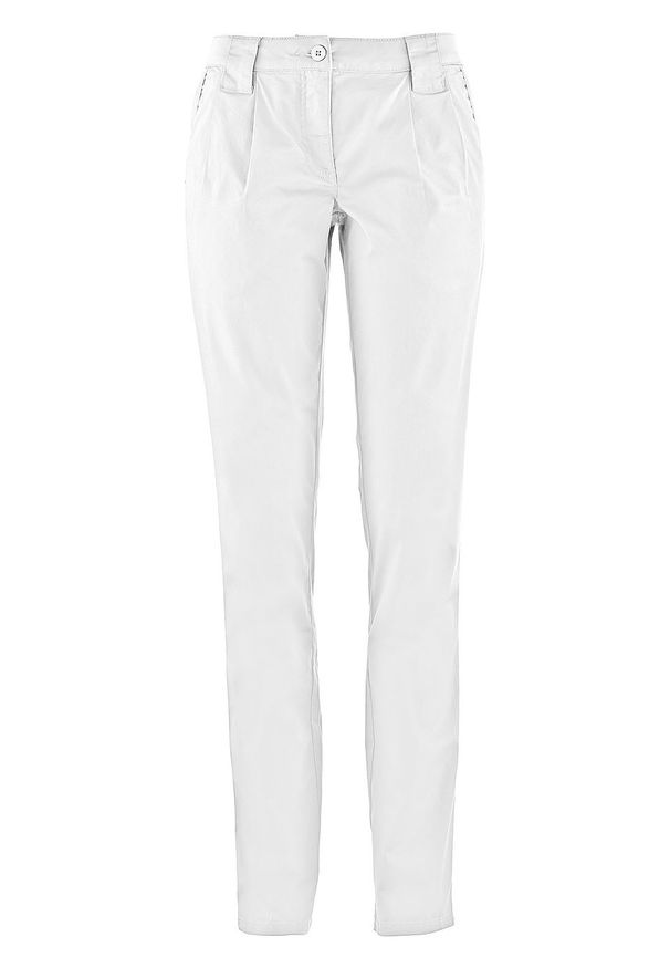 Spodnie chino ze stretchem bonprix biały. Kolor: biały. Materiał: bawełna