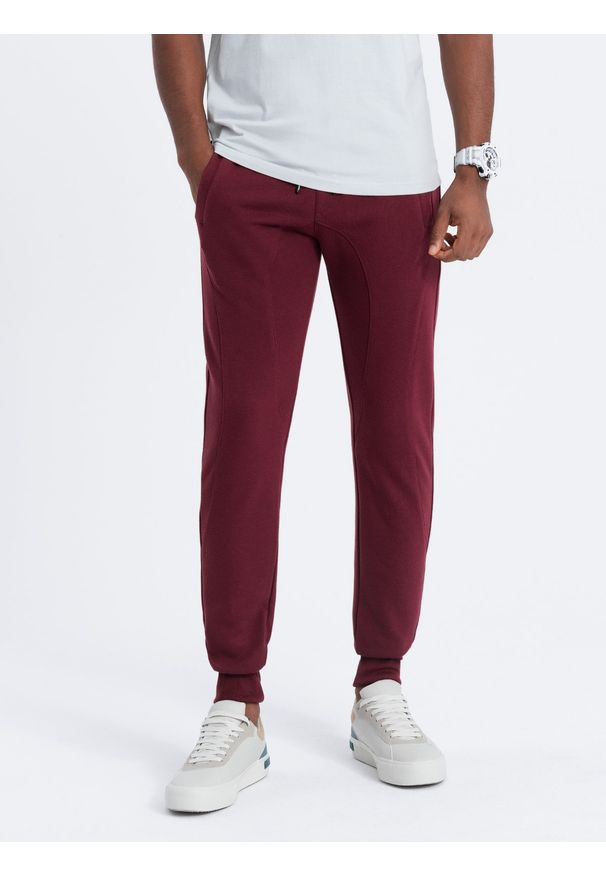 Ombre Clothing - Spodnie męskie dresowe JOGERRY - bordowe V9 - Rozmiar: L. Kolor: czerwony. Materiał: dresówka