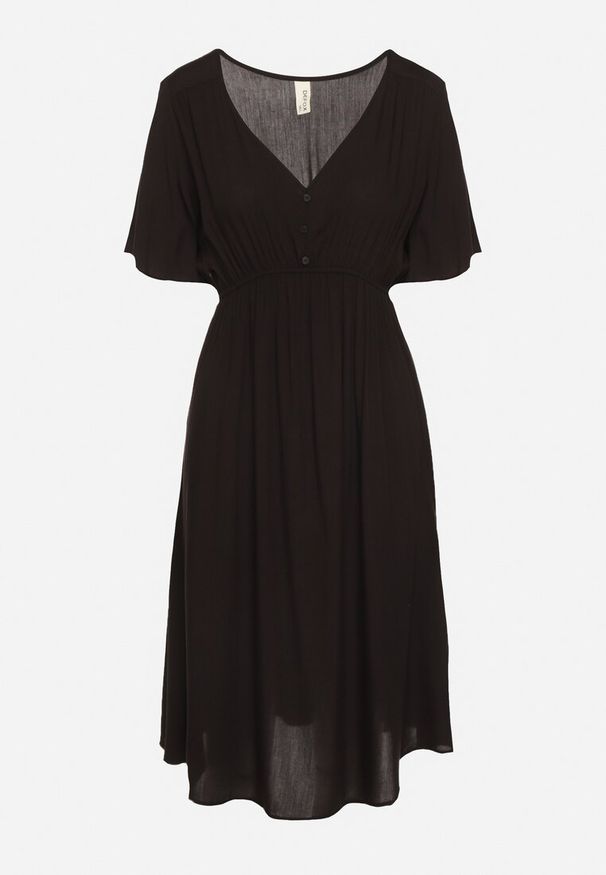 Born2be - Czarna Bawełniana Sukienka o Rozkloszowanym Fasonie Liranelle. Okazja: na co dzień. Typ kołnierza: dekolt w kształcie V. Kolor: czarny. Materiał: bawełna. Długość rękawa: krótki rękaw. Sezon: lato. Typ sukienki: rozkloszowane. Styl: casual, elegancki