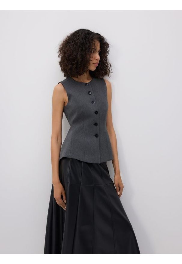 Reserved - Kamizelka z wiskozą - ciemnoszary. Kolor: szary. Materiał: wiskoza
