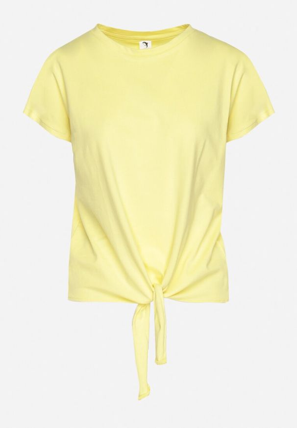 Born2be - Żółty T-shirt z Bawełny z Ozdobnym Wiązaniem Sunitra. Okazja: na co dzień, na spotkanie biznesowe. Kolor: żółty. Materiał: bawełna. Sezon: lato, wiosna. Styl: biznesowy, klasyczny, casual