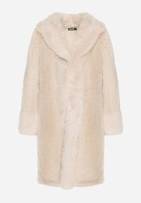 Born2be - Beżowa Długa Kurtka Futro z Wiskozą i Wsuwanymi Kieszeniami Ninnelira. Okazja: na spacer. Kolor: beżowy. Materiał: wiskoza, futro. Długość: długie. Sezon: jesień. Styl: wizytowy, elegancki #5