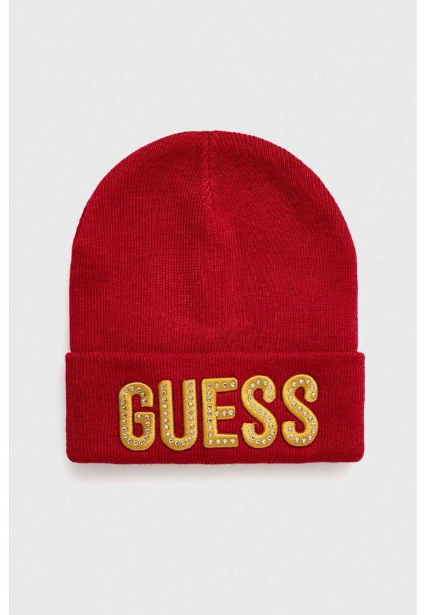 Guess czapka dziecięca kolor czerwony z cienkiej dzianiny. Kolor: czerwony. Materiał: dzianina