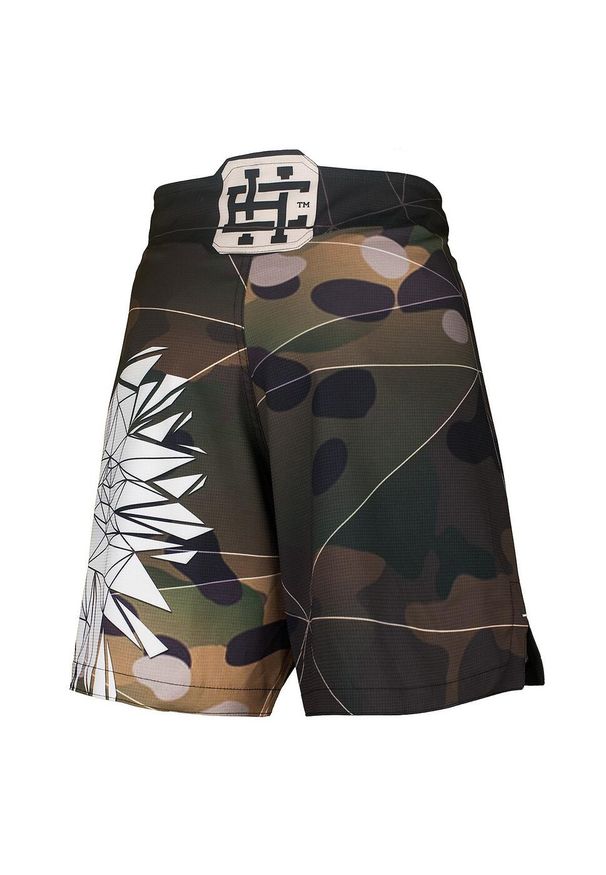 Spodenki Sportowe Męskie na trening i siłownię EXTREME HOBBY POLSKA CAMO. Kolor: zielony, wielokolorowy, brązowy. Materiał: poliester, elastan. Sport: fitness