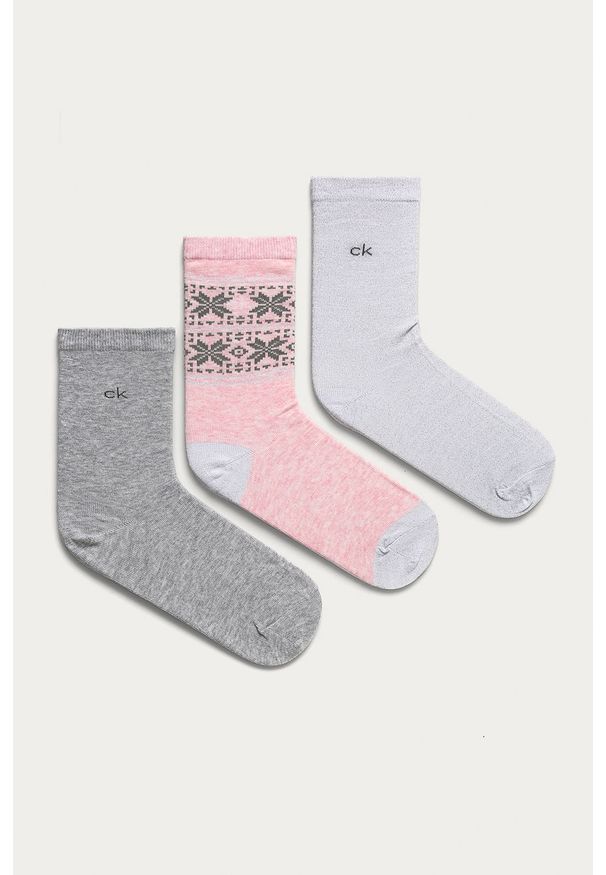 Calvin Klein - Skarpetki (3-pack). Kolor: biały. Materiał: bawełna, materiał, poliamid, elastan, włókno. Wzór: nadruk