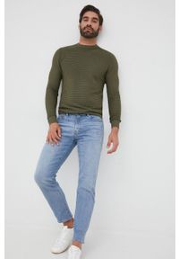 Sisley sweter bawełniany męski kolor zielony lekki. Okazja: na co dzień. Kolor: zielony. Materiał: bawełna. Długość rękawa: długi rękaw. Długość: długie. Styl: casual
