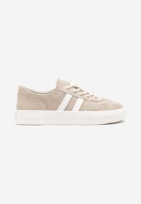 Born2be - Beżowe Skórzane Sneakersy Typu Klasyczne Tenisówki na Grubej Podeszwie Eleavine. Okazja: na co dzień, do pracy, na spacer. Kolor: beżowy. Materiał: skóra. Sport: turystyka piesza