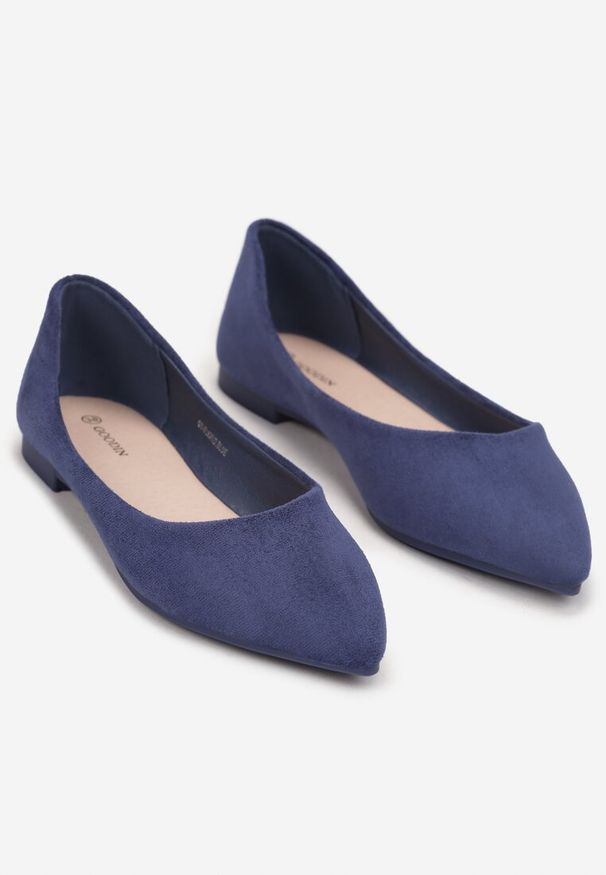 Renee - Granatowe Wsuwane Balerinki na Płaskiej Podeszwie Brooklyne. Zapięcie: bez zapięcia. Kolor: niebieski. Obcas: na płaskiej podeszwie. Styl: elegancki