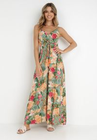 Born2be - Zielona Sukienka Caeede. Kolor: zielony. Długość rękawa: na ramiączkach. Wzór: kolorowy, aplikacja. Sezon: lato. Typ sukienki: kopertowe. Styl: wizytowy. Długość: maxi #1