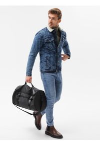 Ombre Clothing - Kurtka męska jeansowa typu sherpa C523 - indygo - XXL. Materiał: jeans. Styl: klasyczny