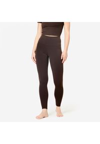 DOMYOS - Legginsy do jogi i pilatesu Breathe. Kolor: brązowy. Materiał: elastan, poliamid, materiał. Sport: joga i pilates