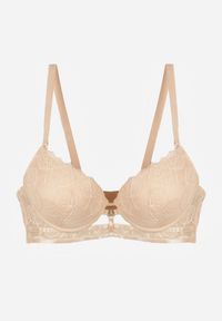 Born2be - Beżowy Klasyczny Biustonosz Zdobiony Koronką i Aplikacją Metheis. Kolor: beżowy. Materiał: koronka. Wzór: koronka, aplikacja #6