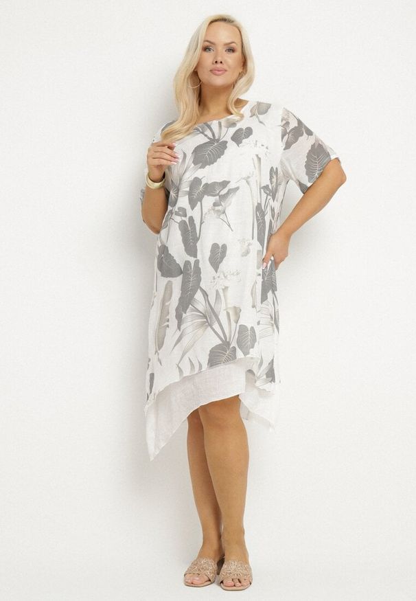 Born2be - Jasnoszara Sukienka w Kwiaty z Bawełnianą Podszewką Mailionis. Okazja: na co dzień. Kolor: szary. Materiał: bawełna. Wzór: kwiaty. Sezon: lato. Styl: casual, elegancki