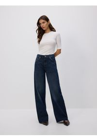 Reserved - Jeansy wide leg z przeszyciami - indigo jeans