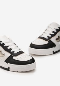 Renee - Czarno-Białe Sznurowane Sneakersy na Grubej Podeszwie z Brokatowym Zdobieniem Anaieli. Kolor: czarny. Szerokość cholewki: normalna. Wzór: aplikacja #2