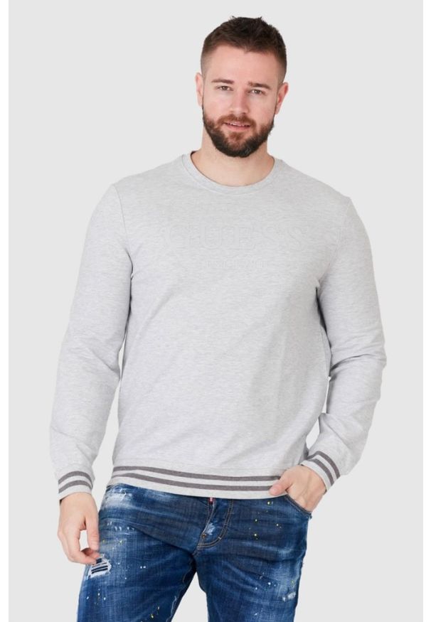 Guess - GUESS Szara bluza męska z logo, Rozmiar M. Kolor: szary. Wzór: aplikacja