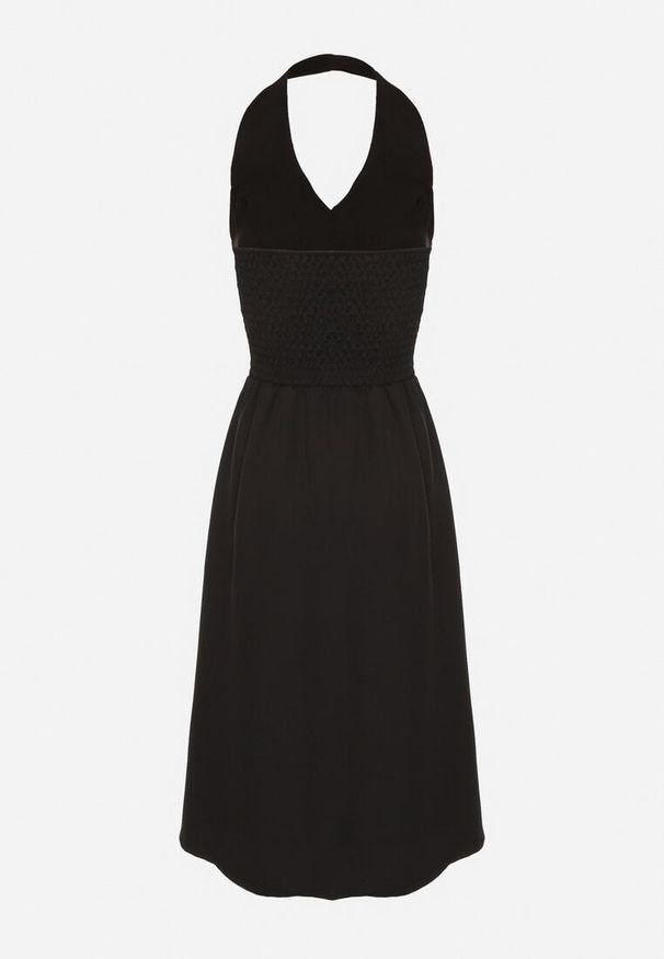 Born2be - Czarna Sukienka na Szyję z Ozdobnymi Guzikami Folorea. Kolor: czarny