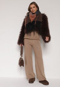 Born2be - Brązowy Szalik Bellaern. Kolor: brązowy. Materiał: bawełna, wiskoza, tkanina, futro. Styl: elegancki #2