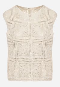 Born2be - Beżowa Ażurowa Bawełniana Kamizelka Haluvira. Okazja: na co dzień. Kolor: beżowy. Materiał: bawełna. Wzór: ażurowy. Styl: casual, elegancki #4