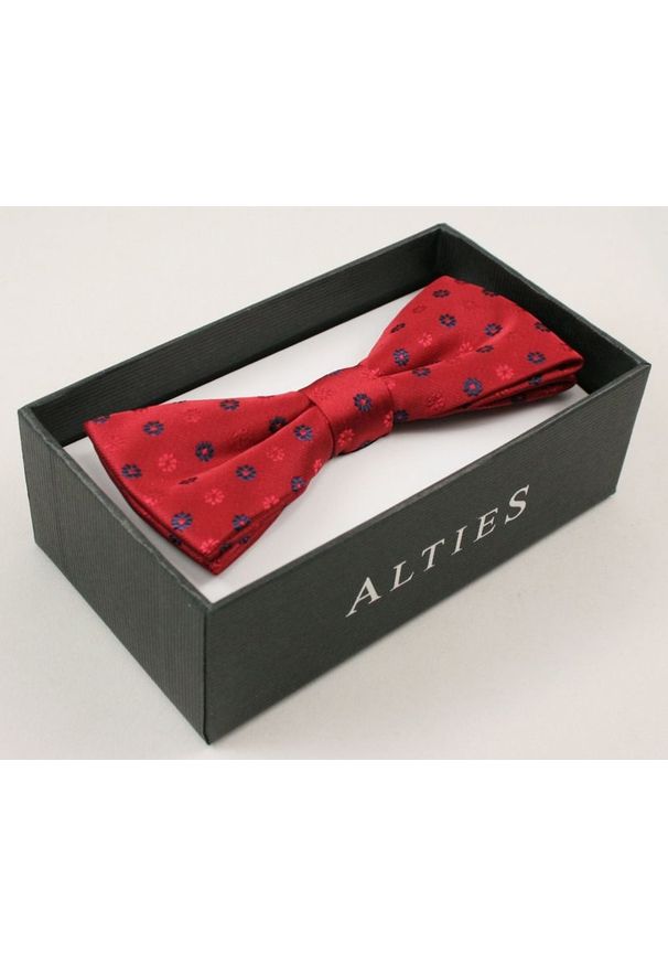 Elegancka Mucha Męska - Alties - Czerwona w Groszki. Kolor: czerwony. Wzór: kwiaty, grochy. Styl: elegancki