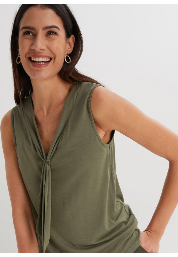 bonprix - Top z krawatką. Kolor: zielony. Styl: elegancki