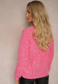 Renee - Fuksjowy Casualowy Sweter z Wełną z Kolorowymi Przeszyciami Dezira. Okazja: na co dzień. Kolor: różowy. Materiał: wełna. Długość rękawa: długi rękaw. Długość: długie. Wzór: kolorowy. Styl: casual #5