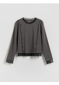 Reserved - Gładka bluzka z siateczką - ciemnoszary. Kolor: szary. Materiał: bawełna. Wzór: gładki #1
