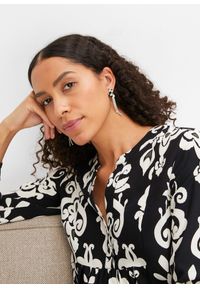 bonprix - Sukienka tunikowa z lejącej wiskozy. Kolor: czarny. Materiał: wiskoza. Wzór: nadruk #3