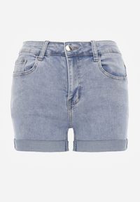 Renee - Niebieskie Szorty Jeansowe High Waist z Dodatkiem Bawełny Neldara. Okazja: na co dzień. Stan: podwyższony. Kolor: niebieski. Materiał: jeans, bawełna. Styl: elegancki, casual, klasyczny #7
