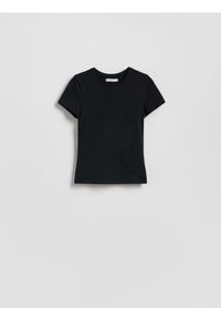 Reserved - Bawełniany t-shirt slim fit - czarny. Kolor: czarny. Materiał: bawełna