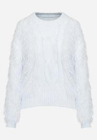 Born2be - Jasnoniebieski Sweter z Długim Włosiem i Dodatkiem Wełny Merithina. Kolor: niebieski. Materiał: wełna. Długość: długie. Styl: klasyczny, elegancki #4