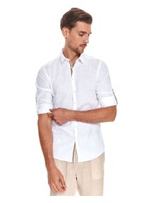 TOP SECRET - Koszula długi rękaw męska shaped fit. Kolor: biały. Materiał: materiał, len. Długość rękawa: długi rękaw. Długość: długie. Styl: elegancki