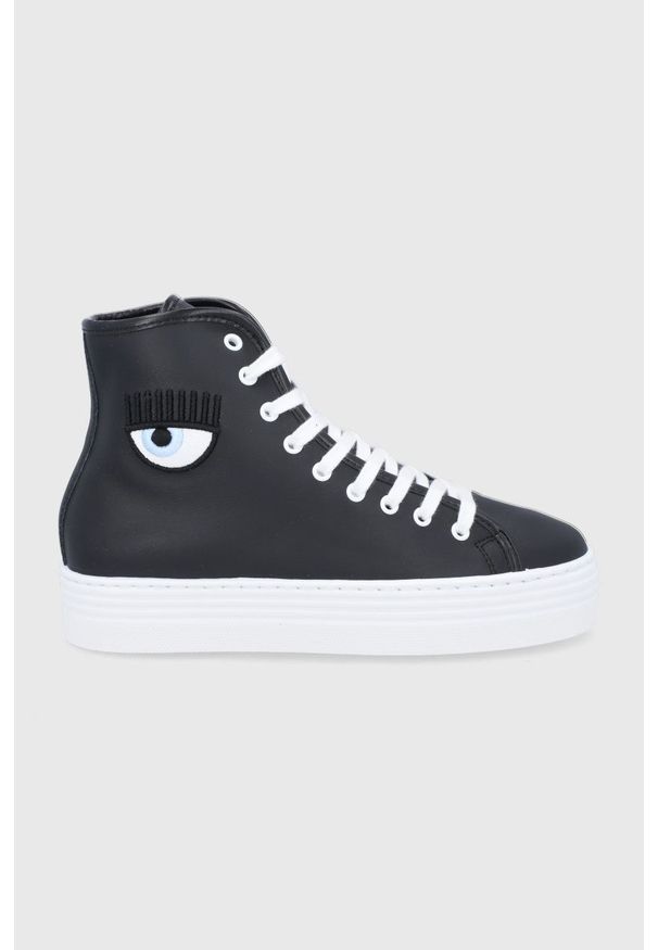 Chiara Ferragni - Buty skórzane High Eye Heart. Zapięcie: sznurówki. Kolor: czarny. Materiał: skóra. Obcas: na platformie