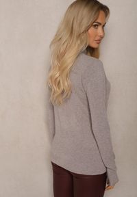 Renee - Ciemnobeżowy Półgolf o Klasycznym Fasonie z Kaszmirem i Wiskozą Zailana. Okazja: na spotkanie biznesowe, do pracy, na randkę. Kolor: beżowy. Materiał: wiskoza, kaszmir. Długość rękawa: długi rękaw. Długość: długie. Wzór: aplikacja. Styl: klasyczny
