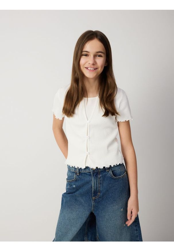 Reserved - Dwuwarstwowa bluzka - złamana biel. Materiał: bawełna