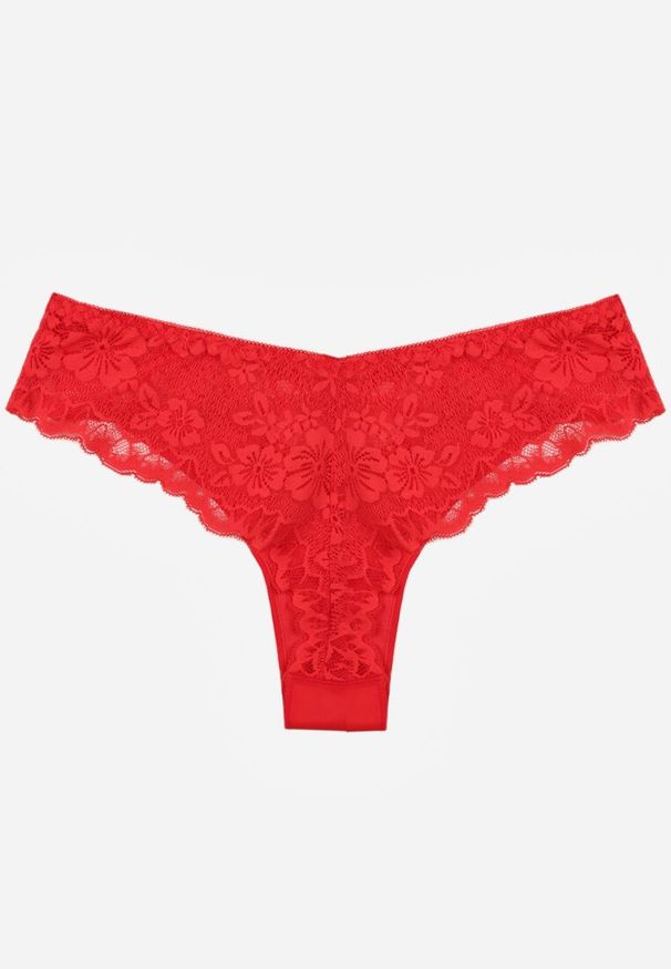 Renee - Czerwone Majtki Stringi Ozdobione Koronką Phisoris. Kolor: czerwony. Materiał: koronka. Wzór: koronka, aplikacja