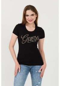 Guess - GUESS Czarny damski t-shirt Script, Rozmiar S. Kolor: czarny