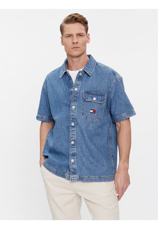 Tommy Jeans Koszula jeansowa DM0DM18957 Niebieski Regular Fit. Kolor: niebieski. Materiał: bawełna