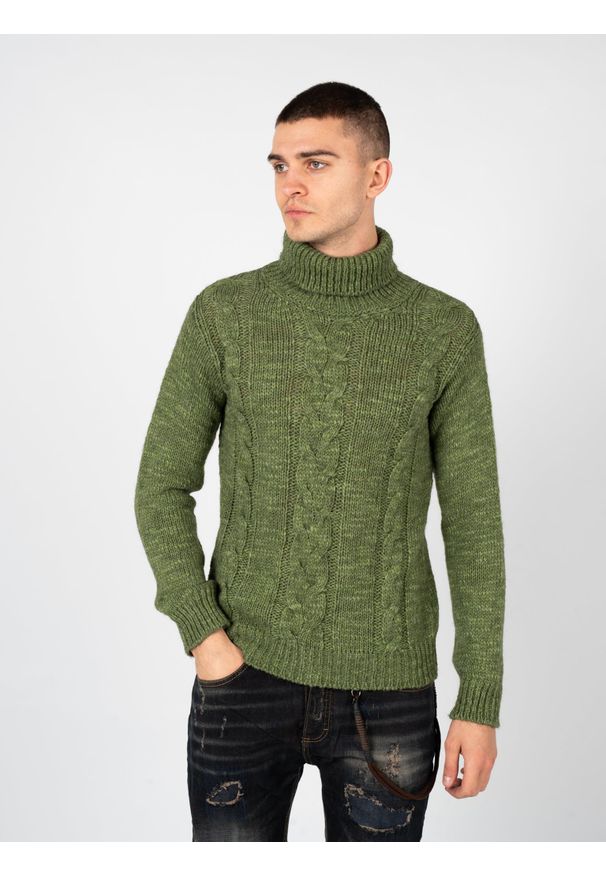 Xagon Sweter | A23081S1010B | Mężczyzna | Zielony. Okazja: na co dzień. Typ kołnierza: golf. Kolor: zielony. Materiał: wiskoza, akryl, wełna. Wzór: ze splotem. Styl: casual