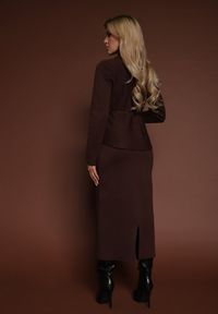 Renee - Brązowy Elegancki Komplet Garniturowy z Wiskozą Taliowana Marynarka i Spódnica Zaite. Kolor: brązowy. Materiał: wiskoza. Wzór: aplikacja #3