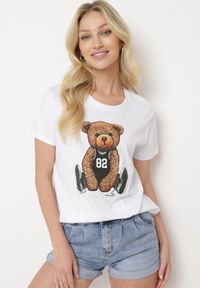 Born2be - Biały Bawełniany T-shirt z Ozdobnym Nadrukiem Wanestra. Okazja: na co dzień. Kolor: biały. Materiał: bawełna. Wzór: nadruk. Styl: casual