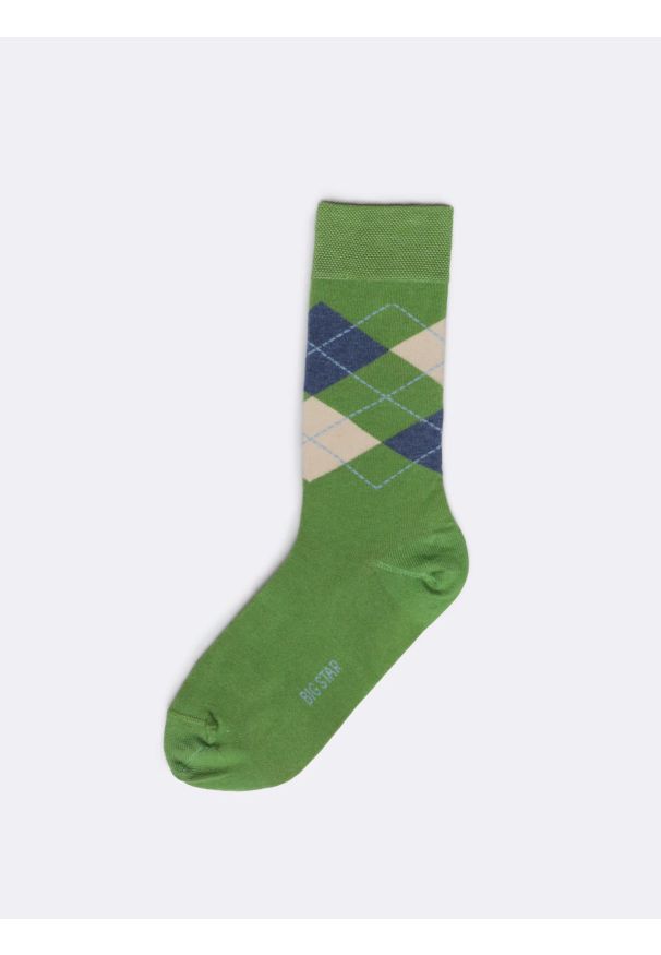 Big-Star - Skarpety męskie długie w romby zielone Stefanosi 301. Kolor: zielony. Materiał: bawełna