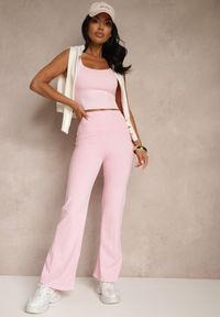 Renee - Różowe Legginsy High Waist z Szeroką Gumką w Pasie Idalania. Okazja: na co dzień. Stan: podwyższony. Kolor: różowy. Styl: casual, elegancki #5