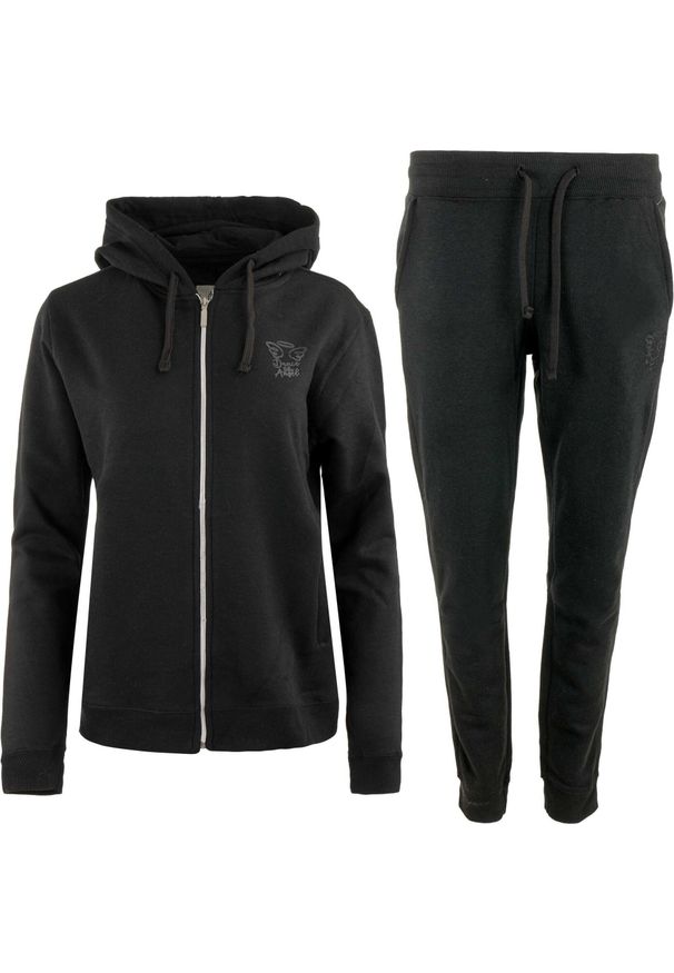 ZUMBA WEAR - Czarny Zestaw Sportowy Athleisure dla Kobiet Susy. Kolor: czarny. Materiał: poliester, bawełna. Wzór: nadruk. Sport: turystyka piesza
