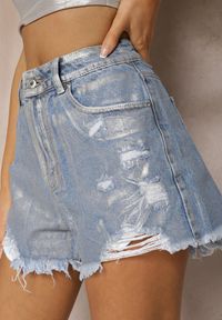 Renee - Niebieskie Jeansowe Szorty z Bawełny High Waist Halagia. Okazja: na co dzień. Stan: podwyższony. Kolor: niebieski. Materiał: bawełna, jeans. Długość: krótkie. Styl: casual