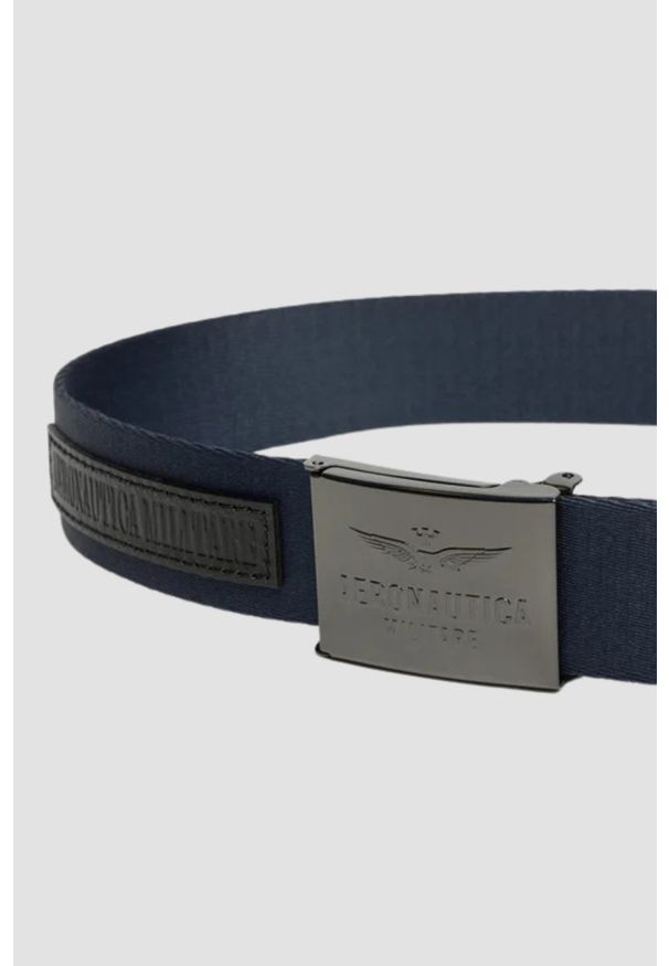 Aeronautica Militare - AERONAUTICA MILITARE Granatowy pasek męski Webbing Belt With Leather Detail. Kolor: niebieski