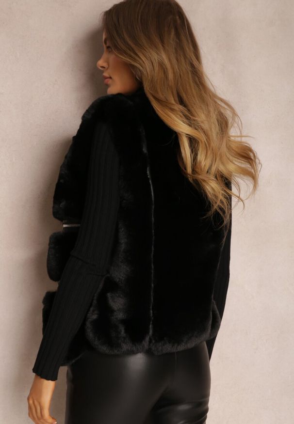 Renee - Czarna Kamizelka Futrzana Katonice. Kolor: czarny. Materiał: futro. Styl: glamour, rockowy