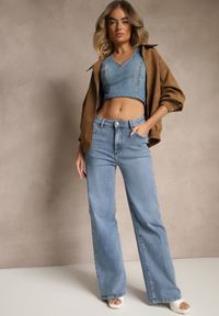 Renee - Niebieskie Szerokie Jeansy High Waist z Wiskozą Liolea. Okazja: na co dzień, na imprezę. Stan: podwyższony. Kolor: niebieski. Styl: klasyczny, casual, elegancki